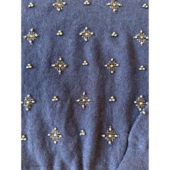 C by Bloomingdale's Sweater Womens Small Navy Cashmere Beaded Embellished Holes - Picture 2 of 16